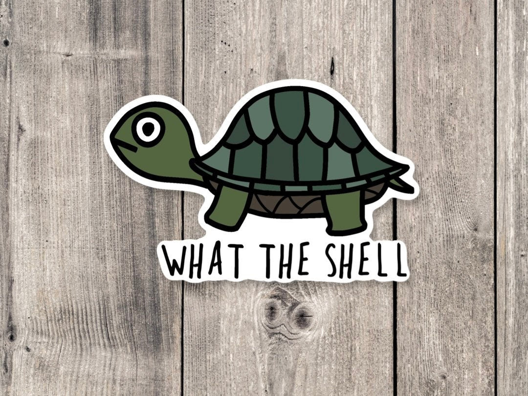 Turtle sticker, funny animal sticker, animal pun, turtle gifts, animal lover gift, water bottle sticker, what the shell, punny jokes