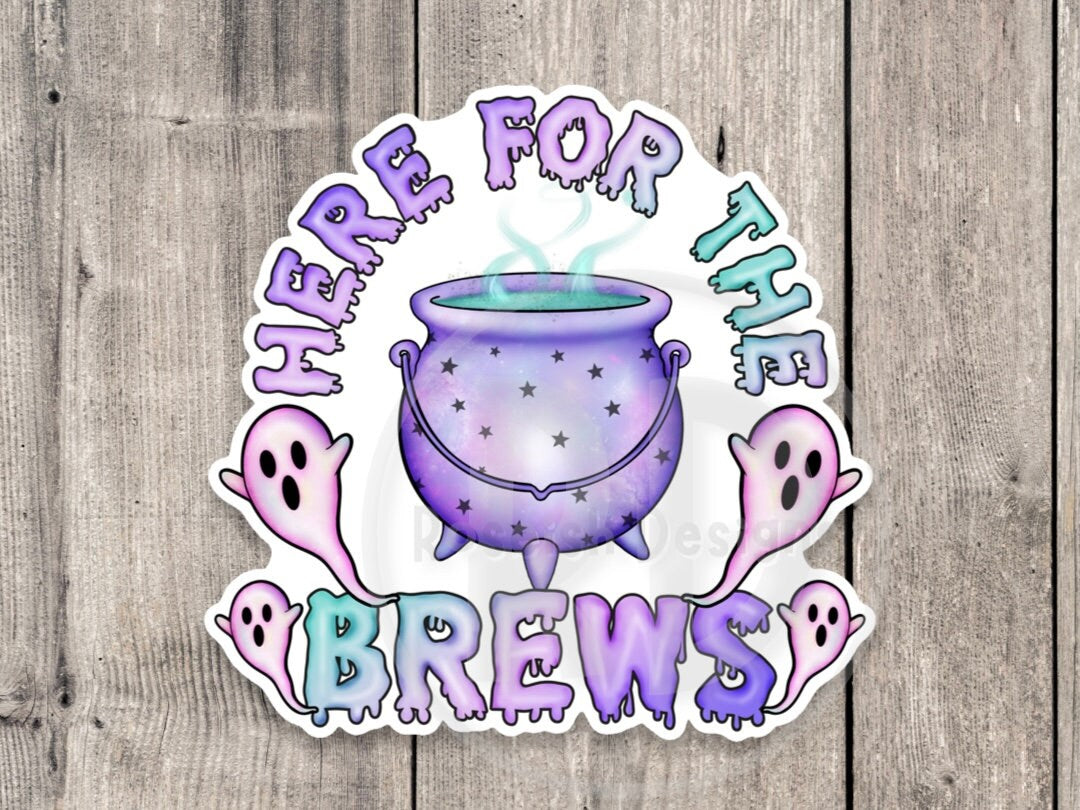 Here for the brews sticker, watercolor stickers, water bottle sticker, Halloween lover, cute spooky sticker, goth, ghost