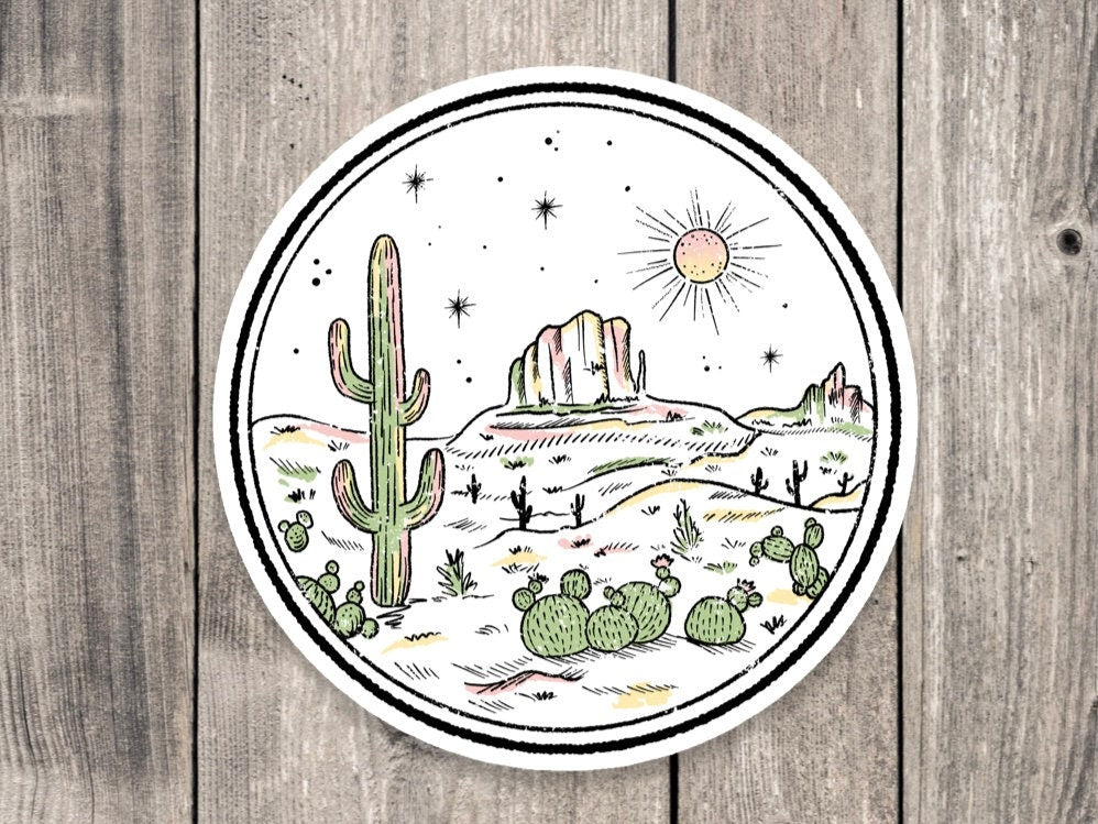 Desert sticker, desert vibes, adventure stickers, outdoorsy gifts, hiking stickers, camping life, travel stickers, water bottle stickers