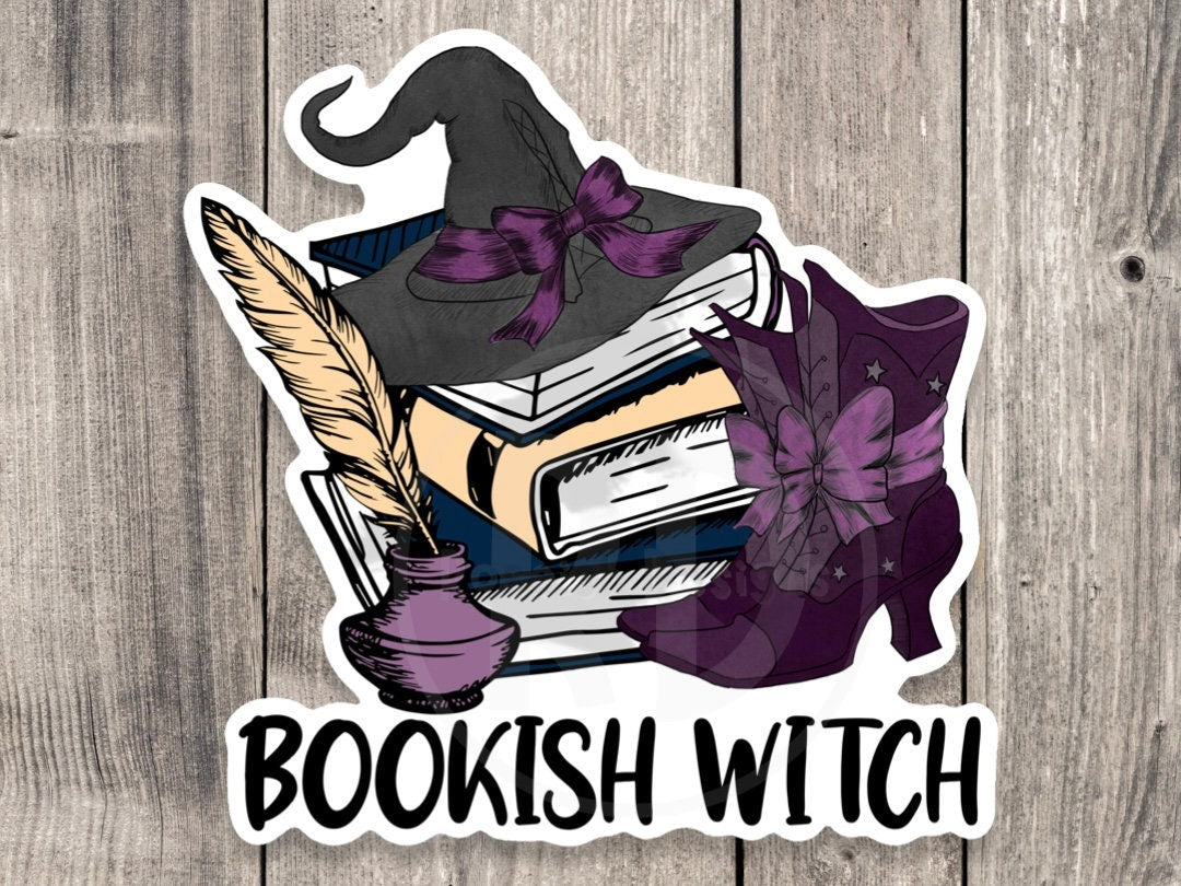 Bookish witch sticker, book lover gifts, water bottle sticker, witchy, book club, reading