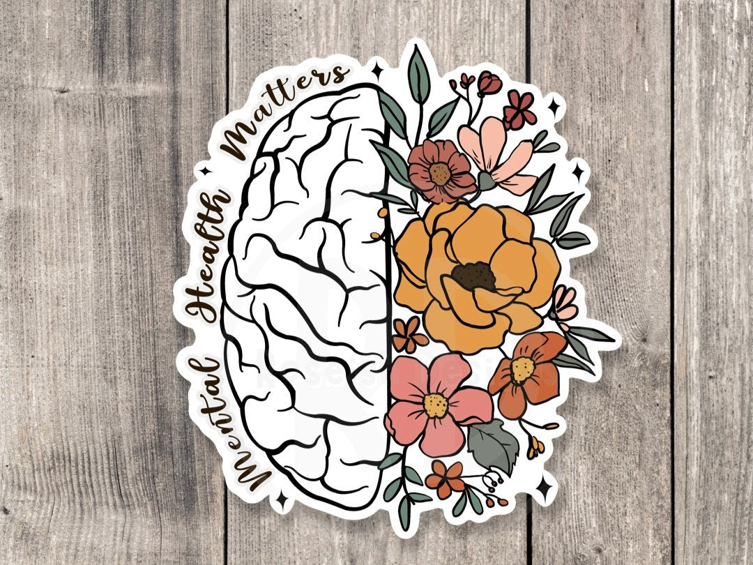 Mental health matters, positive quote, mental health water bottle sticker, floral, goth, inspirational gifts, witchy sticker,