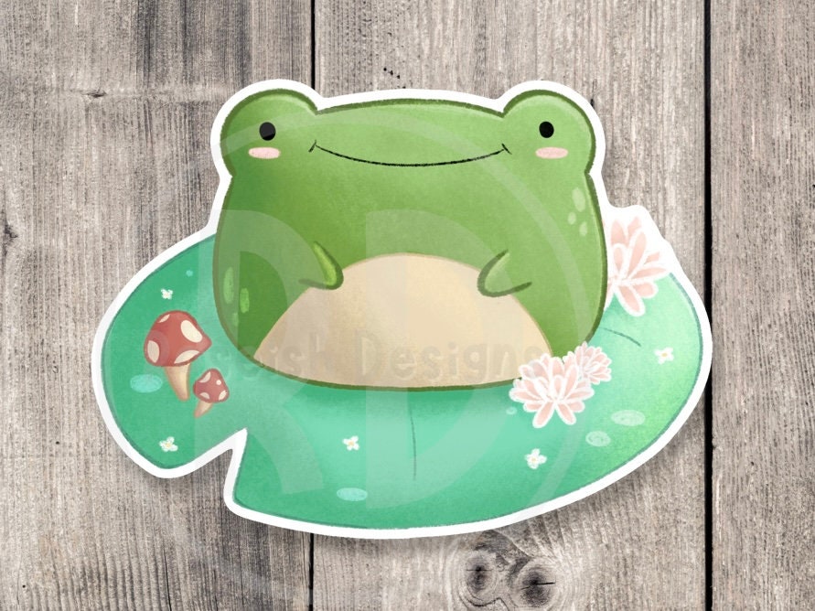 Cute frog sticker, frog on lillypad, frog lover gift, water bottle sticker, kawaii frog, laptop sticker