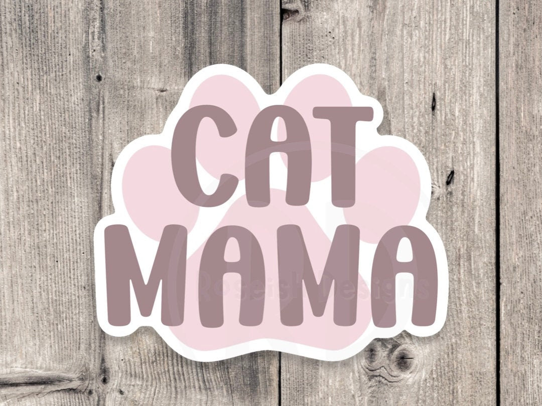 Cat Mama sticker, cute cat lover gift, cat mom stocking stuffer, water bottle sticker, colorful, pet stickers