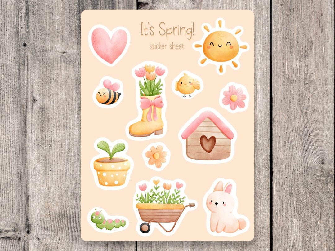 Cute Spring Sticker Sheet, journaling stickers, planner stickers, mini stickers, scrapbooking, spring flowers