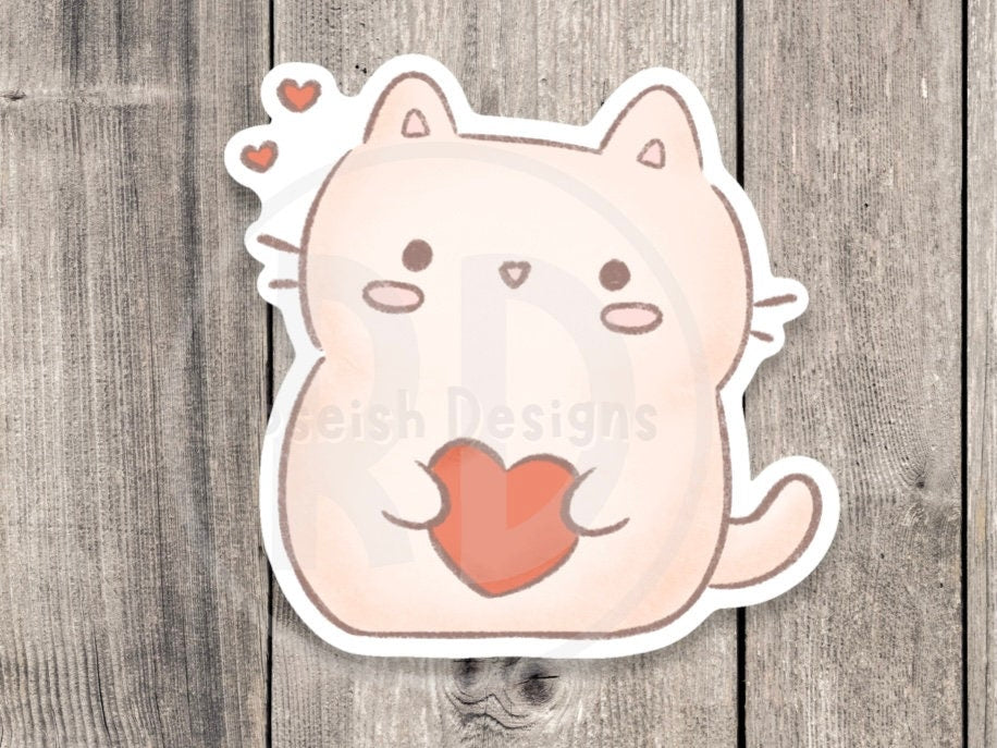 Kawaii Cat Valentines Day Love - Vinyl Sticker