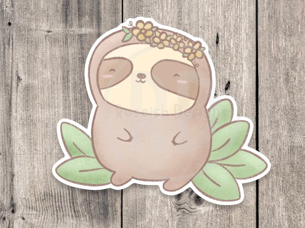 Cute sloth sticker, kawaii, water bottle sticker, laptop sticker, sloth lover gift, animal stickers
