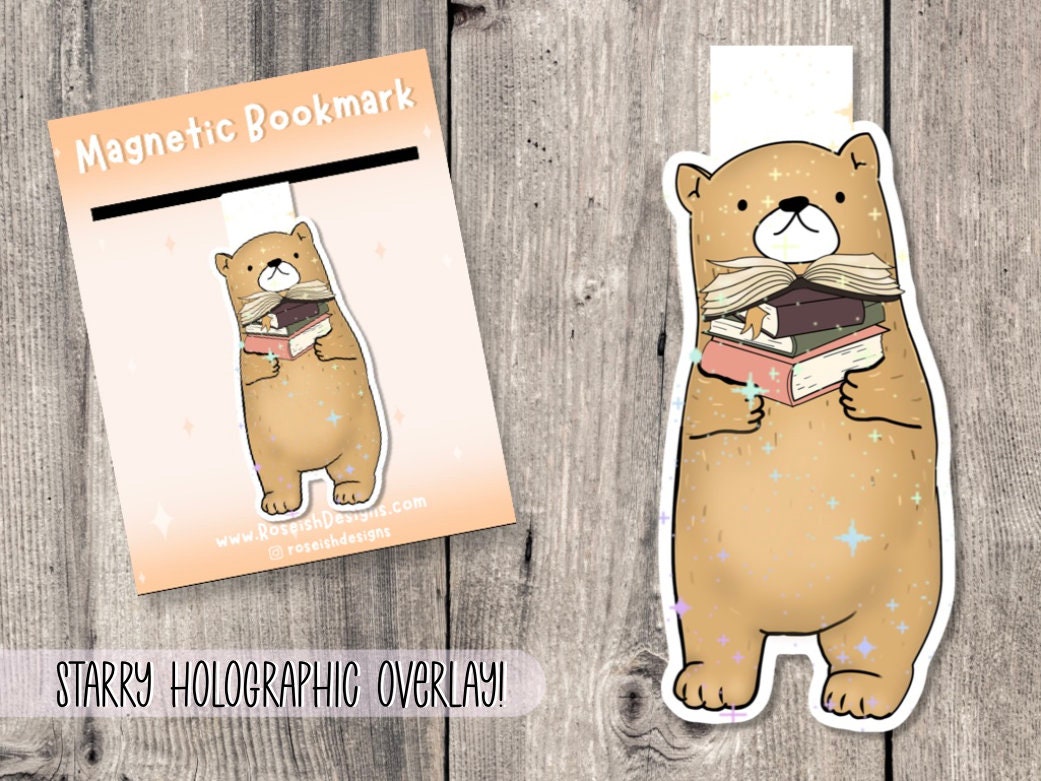 Cute bear magnetic bookmark, book lover gift, bear with books, bookish, cute bookmark magnet, book accessories