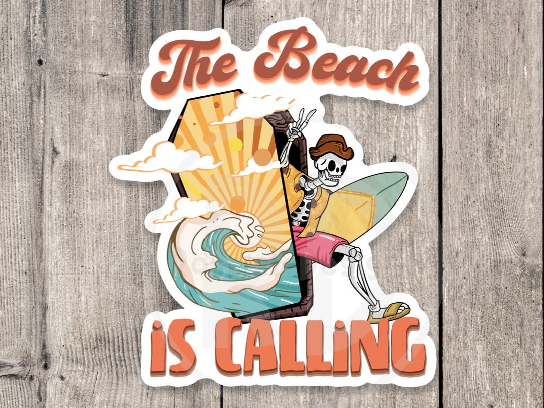 Beach stickers, the beach is calling, beach lover gifts, skeleton, summer water bottle stickers, laptop stickers