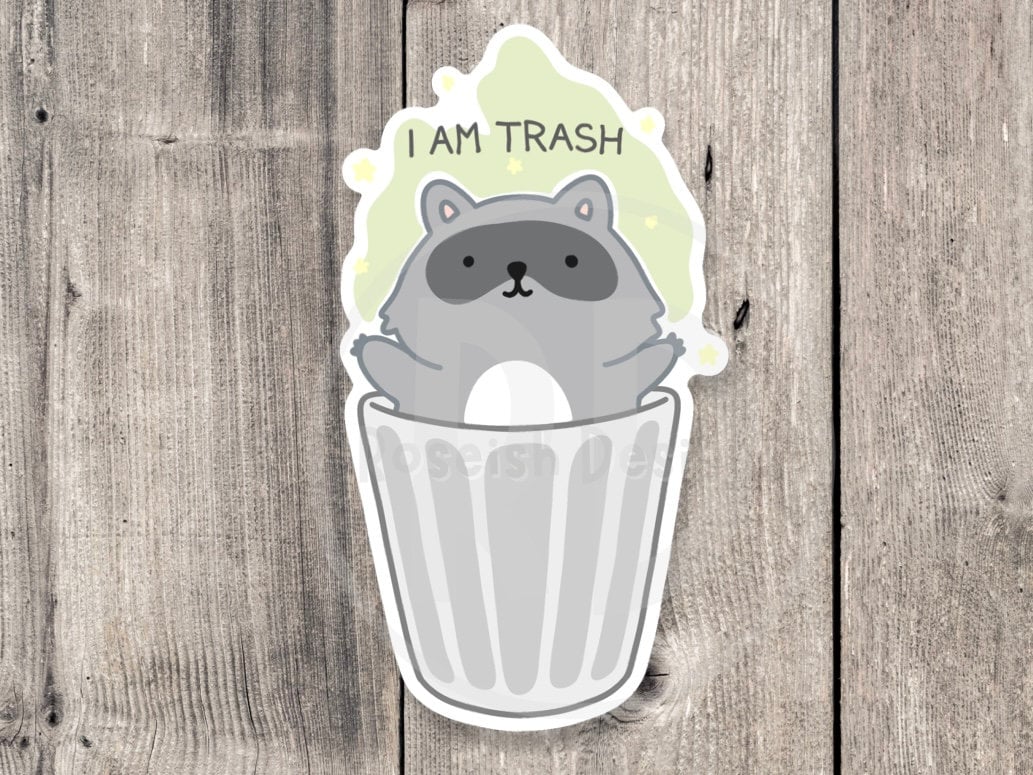 Funny raccoon sticker, I am trash, trash panda, funny animal stickers, offensive gifts, water bottle stickers, laptop stickers