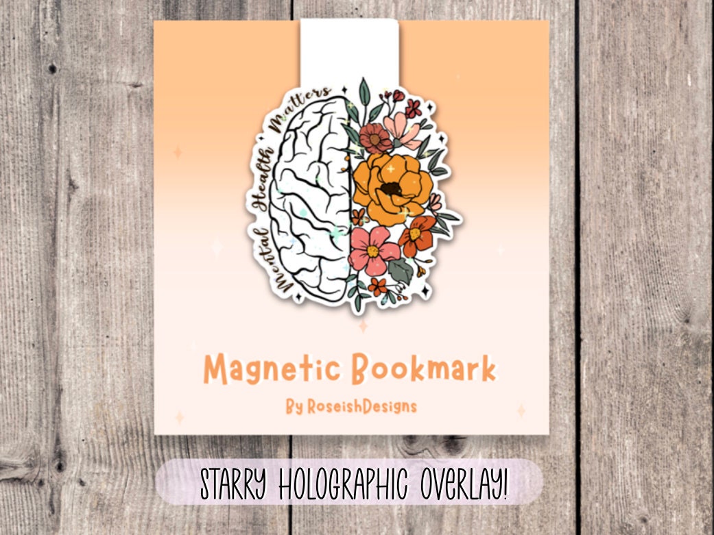 Mental health matters magnetic bookmark, book lover gift, reading, bookish, floral bookmark magnet, book accessories, self care
