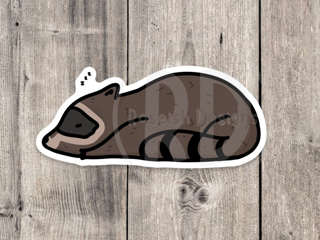 Cute raccoon sticker, sleepy raccoon, water bottle sticker, laptop sticker, raccoon lover gift, animal stickers, trash panda