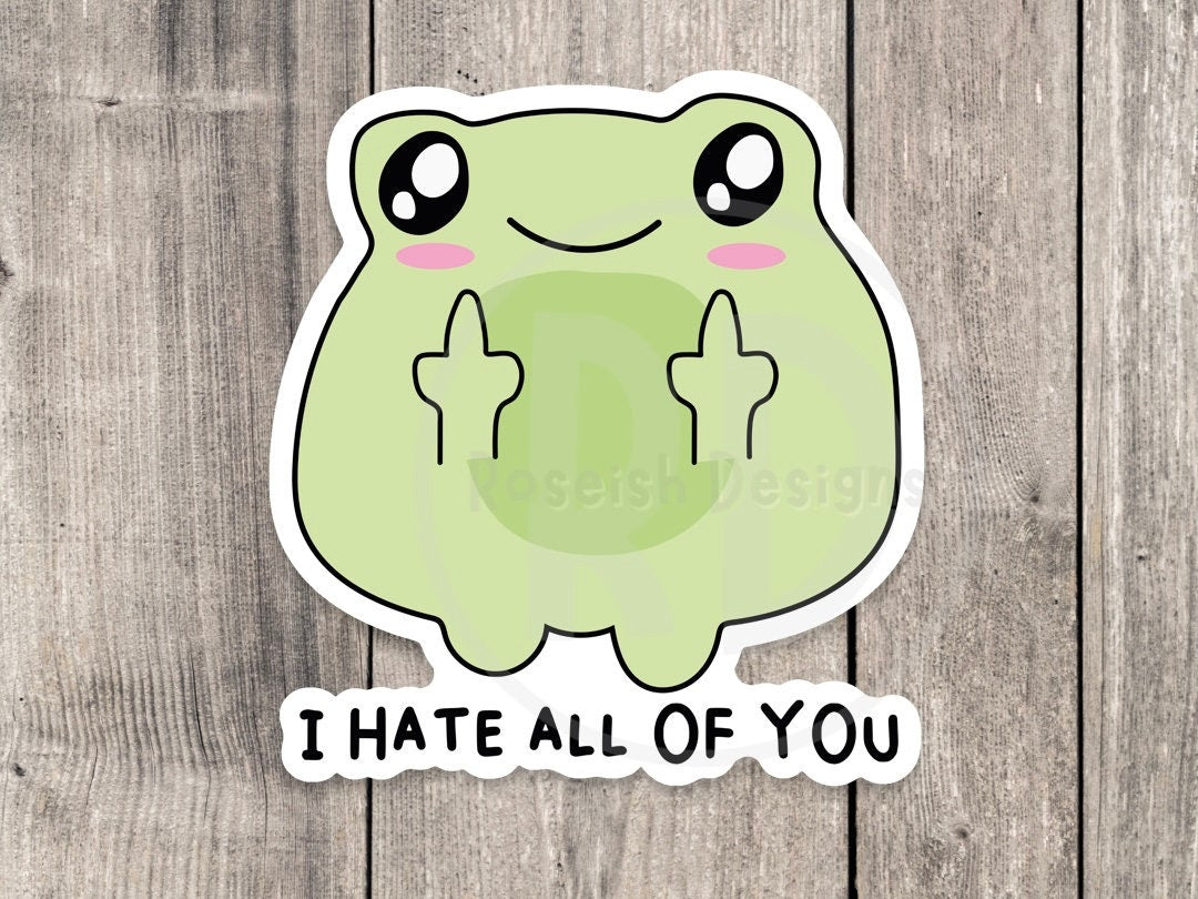Funny frog water bottle sticker, I hate all of you, antisocial club, introvert gifts, adult humor, mature stickers, sarcastic quotes