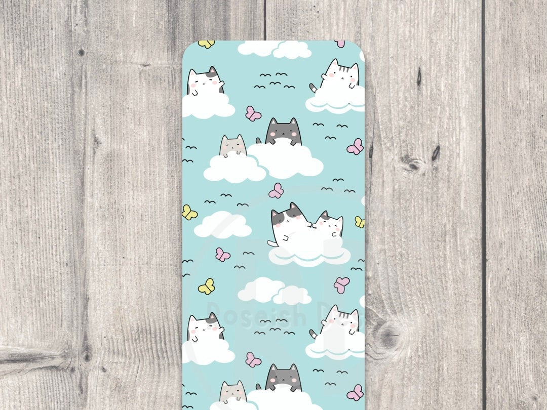 Cute Cat Double Sided Bookmark, book lover gift, laminated bookmark, bookworm, reading gifts, kawaii kitty in clouds, cat lover