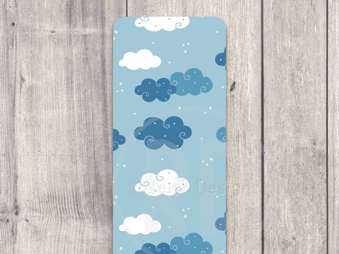 Cute Clouds Double Sided Bookmark, book lover gift, laminated bookmark, bookworm, reading gifts, blue sky pattern