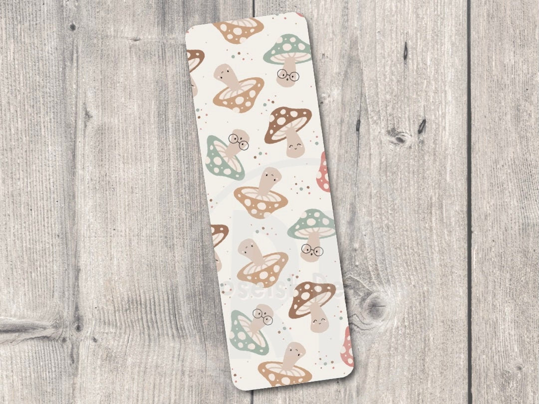 Cute Mushrooms Double Sided Bookmark, book lover gift, laminated bookmark, bookworm, reading gifts, neutral colors, nature theme
