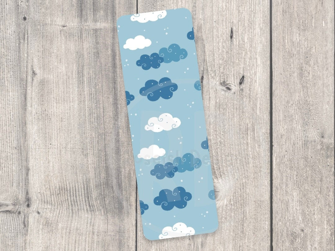 Cute Clouds Double Sided Bookmark, book lover gift, laminated bookmark, bookworm, reading gifts, blue sky pattern