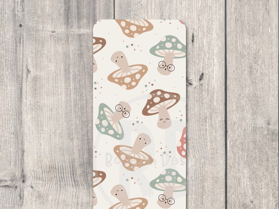 Cute Mushrooms Double Sided Bookmark, book lover gift, laminated bookmark, bookworm, reading gifts, neutral colors, nature theme