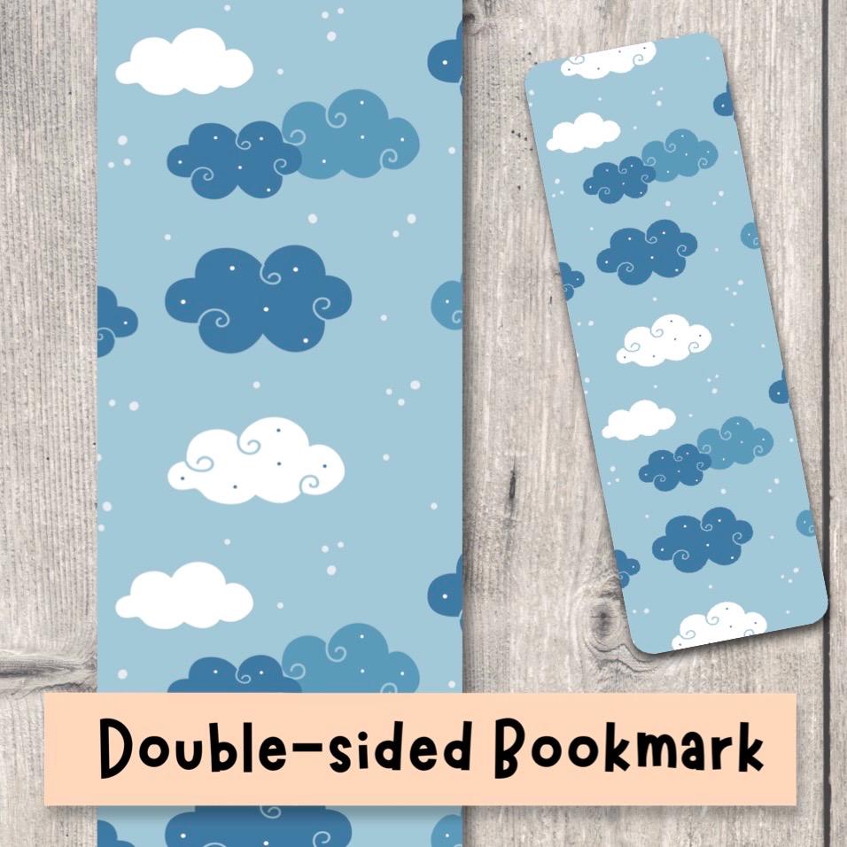 Cute Clouds Double Sided Bookmark, book lover gift, laminated bookmark, bookworm, reading gifts, blue sky pattern