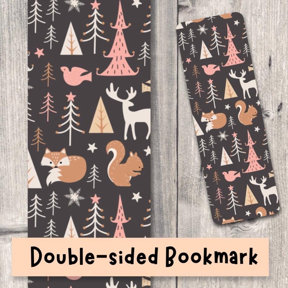 Cute Christmas bookmark, christmas trees, book lover gift, reading, bookish, winter bookmarks, cute winter animals