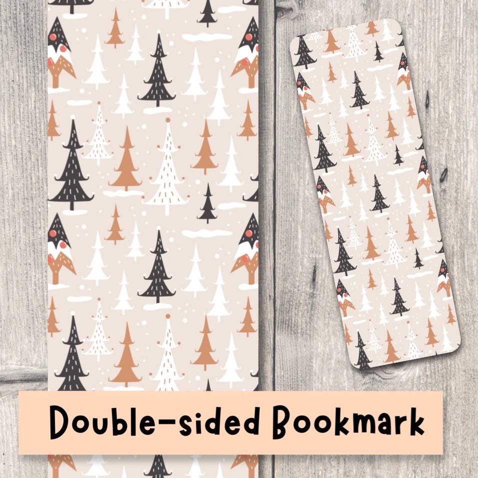 Cute Christmas bookmark, christmas trees, book lover gift, reading,neutral, winter bookmarks, bookworm