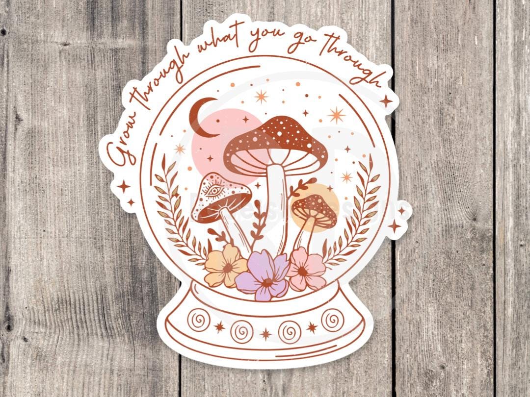 Mystical water bottle sticker, positive quotes, witchy gifts, celestial stickers, grow through what you go through, magical laptop sticker
