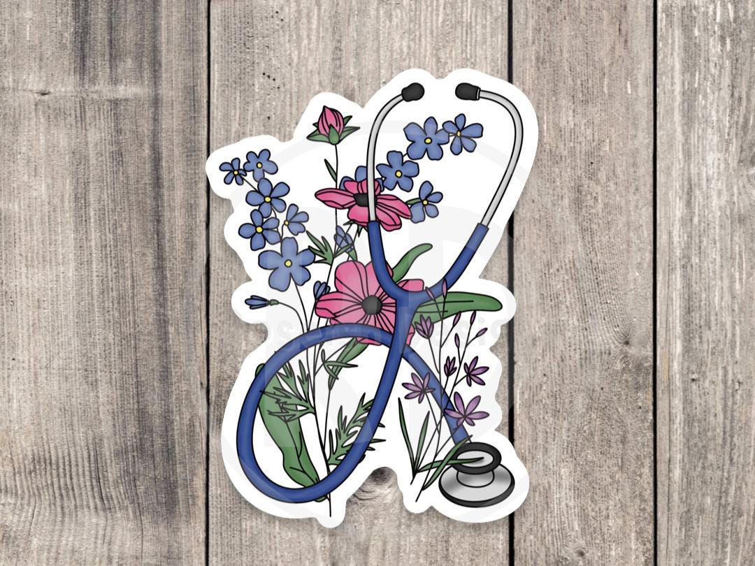 Nurse sticker, water bottle sticker, nursing student, nurse gift, medical sticker, healthcare, stethoscope floral