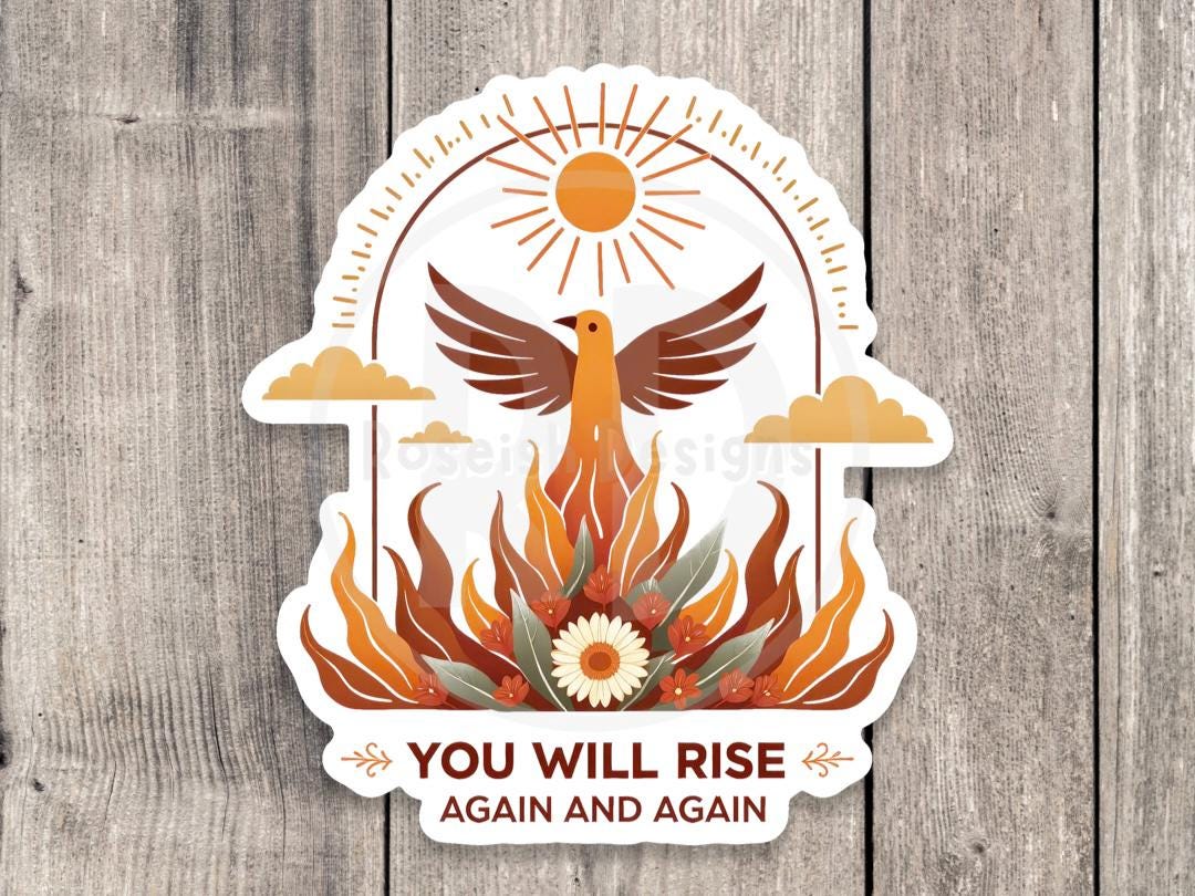 Mystical water bottle sticker, positive quotes, you will rise, witchy gifts, celestial stickers, magical bird laptop sticker, self care