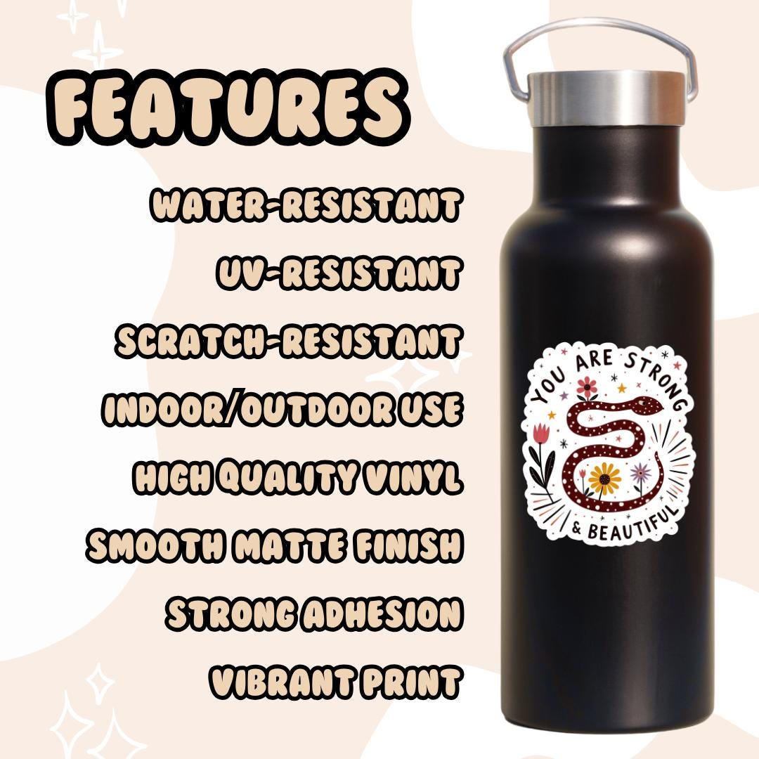 a black water bottle with a sticker on it