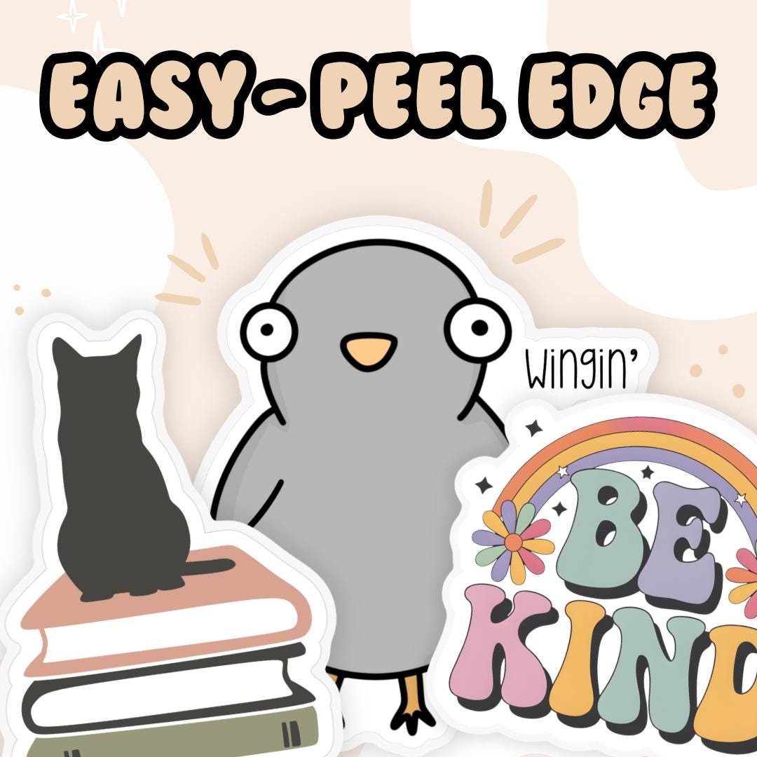 a sticker of a bird with a cat sitting on top of a book