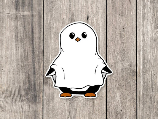 Halloween penguin sticker, Halloween stickers, funny animal stickers, ghost animals, for water bottle, cute spooky stickers, cute penguin