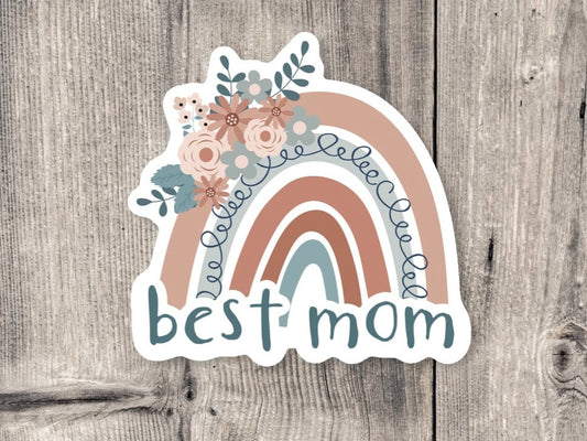 Best mom sticker, Mother’s Day gift, happy Mother’s Day, boho floral rainbow sticker, water bottle sticker, aesthetic, gifts for mom