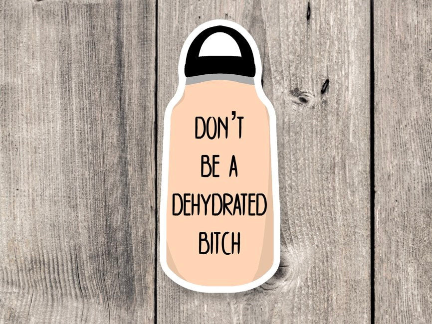 Don't be a dehydrated b*tch, drink your water, water bottle sticker, funny quotes, rude sticker, offensive humor, mature, best friend gift