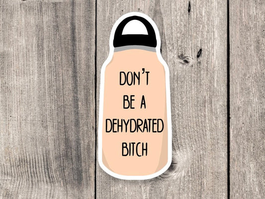 Don't be a dehydrated b*tch, drink your water, water bottle sticker, funny quotes, rude sticker, offensive humor, mature, best friend gift