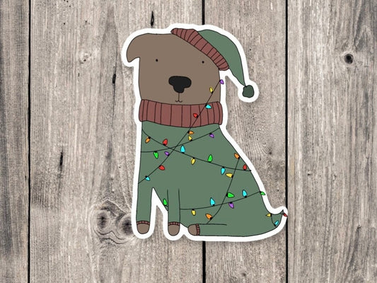 Funny dog sticker, Christmas dog sticker, happy holidays, festive dog, stocking stuffer, water bottle sticker, Christmas lights, dog lover
