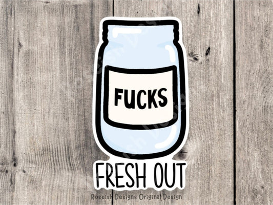 Fresh out of fucks sticker, empty jar, adult humor, mature, funny water bottle stickers, sarcastic stickers, sassy quotes, offensive