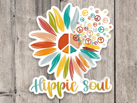Hippie soul sticker, retro stickers, hippie flowers, groovy stickers, colorful, water bottle stickers