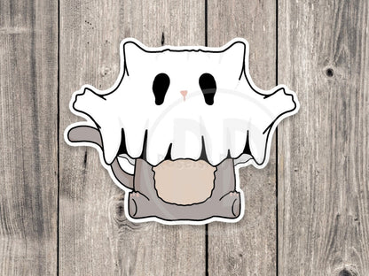 Ghost cat sticker, spooky cat, Halloween stickers, spooky vibes, cute cat sticker, water bottle sticker, laptop sticker, cat lover gift