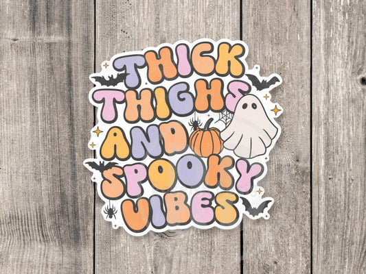 Thick thighs and spooky vibes sticker, Halloween stickers, cute ghost, retro stickers, water bottle stickers, Halloween lover