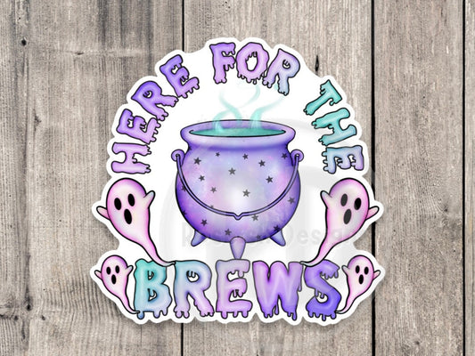 Here for the brews sticker, watercolor stickers, water bottle sticker, Halloween lover, cute spooky sticker, goth, ghost