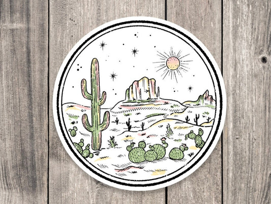 Desert sticker, desert vibes, adventure stickers, outdoorsy gifts, hiking stickers, camping life, travel stickers, water bottle stickers