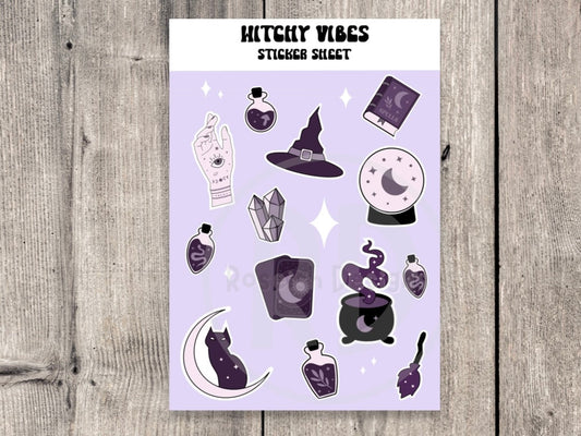 Witchy sticker sheet, spooky season, magic planner stickers, celestial gifts, potion stickers, spiritual, crystals