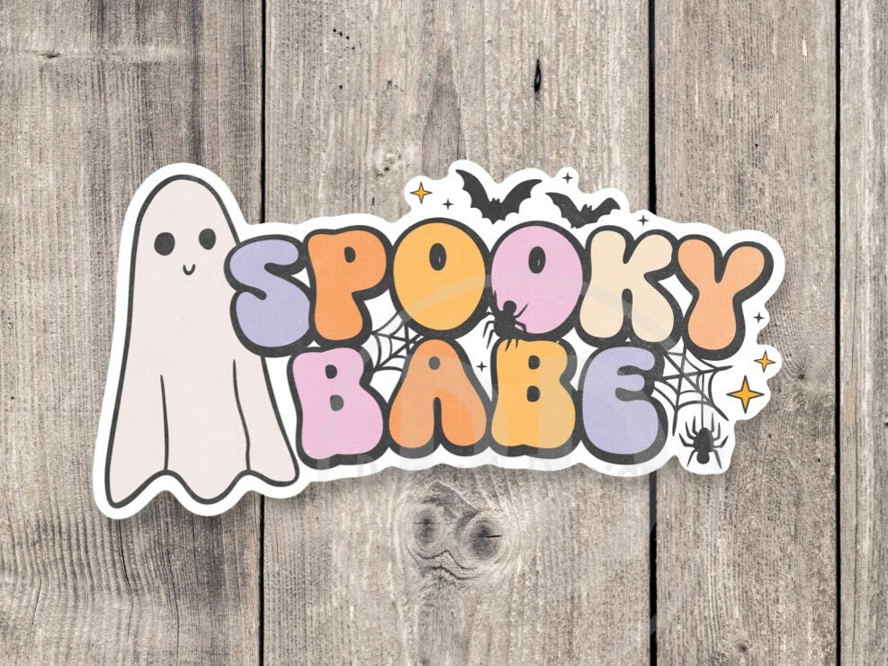 Spooky babe sticker, Halloween stickers, spooky vibes, retro stickers, water bottle stickers, Halloween lover, fall season, laptop sticker