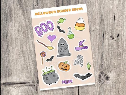 Halloween sticker sheet, cute fall planner stickers, spooky season, sticker sheets for kids, journal, pumpkin, Halloween lovers