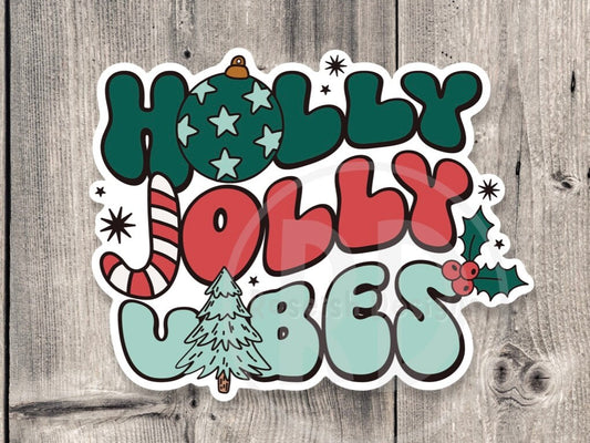Holly jolly vibes sticker, cute Christmas stickers for water bottle, stocking stuffer, Christmas quotes