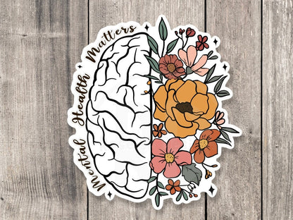 Mental health matters, positive quote, mental health water bottle sticker, floral, goth, inspirational gifts, witchy sticker,