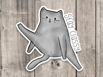 Stay Classy Funny Gray Cat - Vinyl Sticker