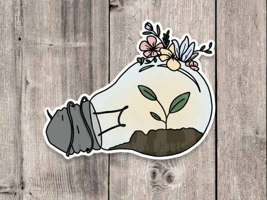 Floral lightbulb sticker, be the light, lightbulb garden, plant lover gift, water bottle sticker