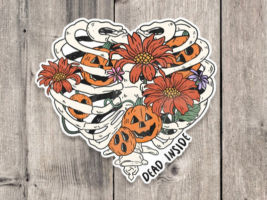 Dead inside sticker, floral skeleton, Halloween stickers, goth gift, spooky, water bottle sticker, laptop sticker