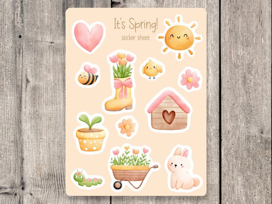 Cute Spring Sticker Sheet, journaling stickers, planner stickers, mini stickers, scrapbooking, spring flowers