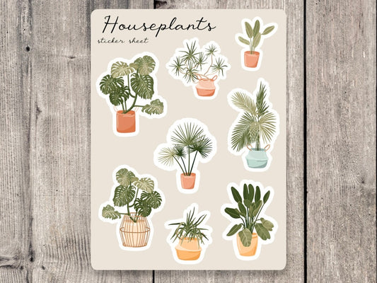 Houseplants Sticker Sheet, journaling stickers, mini planner stickers, plant lady, scrapbooking, bullet journals, plant lovers